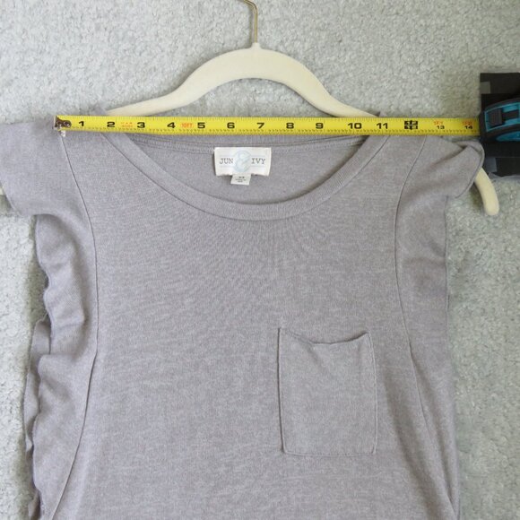 Jun & Ivy XS Light Gray Knit Flutter Sleeve Pocket Top Tee Shirt - Style# 4456 - Picture 6 of 14